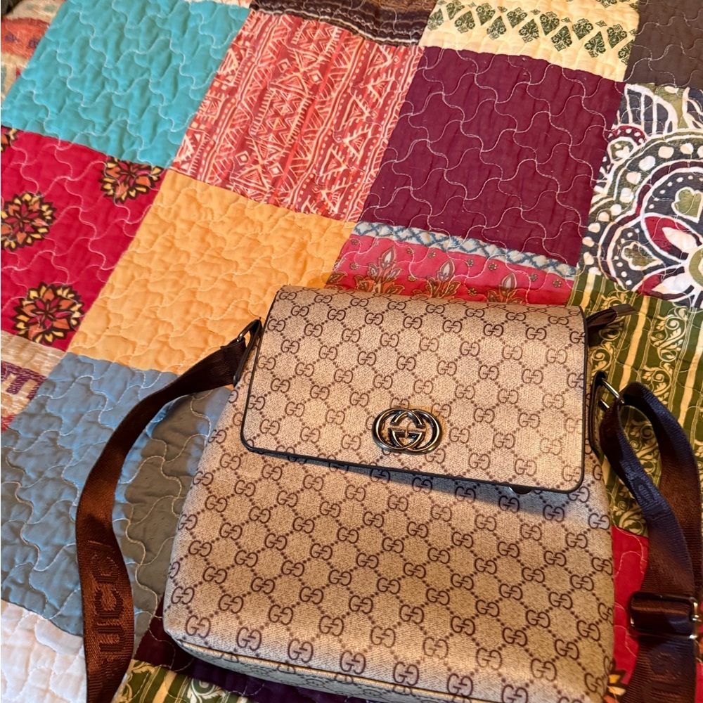 Fake Gucci Beige and Brown Crossbody Bag
